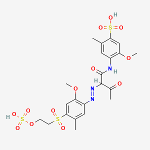 molecular formula C22H27N3O13S3 B14702380 Benzenesulfonic acid, 5-methoxy-4-((2-((2-methoxy-5-methyl-4-((2-(sulfooxy)ethyl)sulfonyl)phenyl)azo)-1,3-dioxobutyl)amino)-2-methyl- CAS No. 23807-34-3