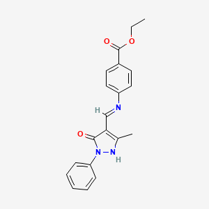 molecular formula C20H19N3O3 B14703008 p-((3-Methyl-5-oxo-1-phenyl-2-pyrazolin-4-ylidene)methylamino)benzoic acid ethyl ester CAS No. 24664-52-6