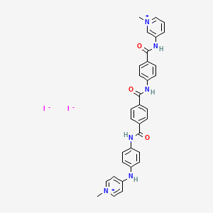 molecular formula C33H30I2N6O3 B14703588 Pyridinium, 1-methyl-3-(p-(p-((p-((1-methylpyridinium-4-yl)amino)phenyl)carbamoyl)benzamido)benzamido)-, diiodide CAS No. 20986-30-5