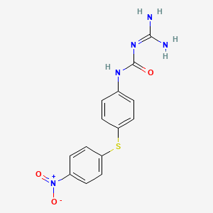molecular formula C14H13N5O3S B14703685 Urea, 1-amidino-3-(p-((p-nitrophenyl)thio)phenyl)- CAS No. 20567-04-8