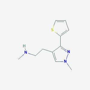 molecular formula C11H15N3S B1470425 N-methyl-2-(1-methyl-3-(thiophen-2-yl)-1H-pyrazol-4-yl)ethan-1-amine CAS No. 1784941-40-7