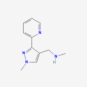 molecular formula C11H14N4 B1470490 N-methyl-1-(1-methyl-3-(pyridin-2-yl)-1H-pyrazol-4-yl)methanamine CAS No. 1510490-05-7