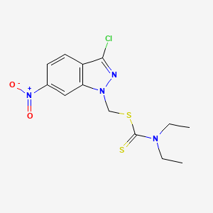 molecular formula C13H15ClN4O2S2 B14705955 (3-Chloro-6-nitro-1h-indazol-1-yl)methyl diethylcarbamodithioate CAS No. 24240-36-6