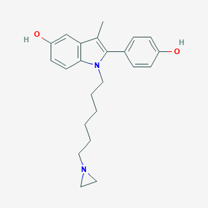 molecular formula C22H26N2O2 B147067 1-(6-(1-Aziridinyl)hexyl)-2-(4-hydroxyphenyl)-3-methyl-1H-indol-5-ol CAS No. 130628-38-5