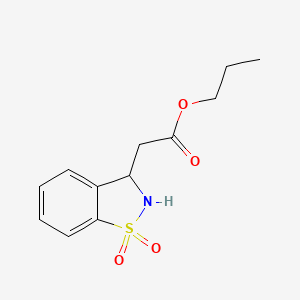 molecular formula C12H15NO4S B14707113 1,2-Benzisothiazole-3-acetic acid, 2,3-dihydro-, propyl ester, 1,1-dioxide CAS No. 23274-77-3