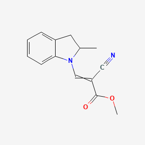 molecular formula C14H14N2O2 B14708529 Methyl 2-cyano-3-(2,3-dihydro-2-methyl-1H-indol-1-yl)acrylate CAS No. 22560-84-5