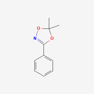 molecular formula C10H11NO2 B14708709 5,5-Dimethyl-3-phenyl-5H-1,4,2-dioxazole CAS No. 13715-50-9