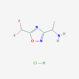 molecular formula C5H8ClF2N3O B1470878 1-[5-(Difluoromethyl)-1,2,4-oxadiazol-3-yl]ethan-1-amine hydrochloride CAS No. 1423023-87-3