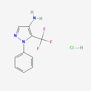 molecular formula C10H9ClF3N3 B1470883 1-phenyl-5-(trifluoromethyl)-1H-pyrazol-4-amine hydrochloride CAS No. 1443979-64-3