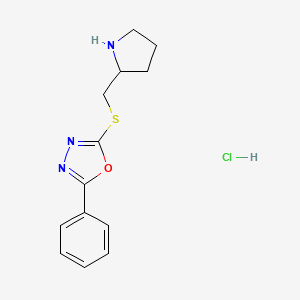 molecular formula C13H16ClN3OS B1470889 2-Phenyl-5-[(pyrrolidin-2-ylmethyl)sulfanyl]-1,3,4-oxadiazole hydrochloride CAS No. 1864014-29-8