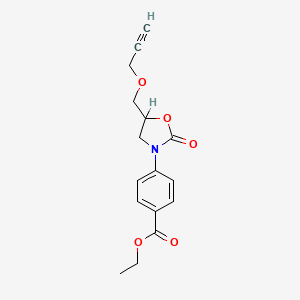 molecular formula C16H17NO5 B14709213 2-Oxazolidinone, 3-(p-ethoxycarbonylphenyl)-5-(2-propynyloxymethyl)- CAS No. 23598-65-4