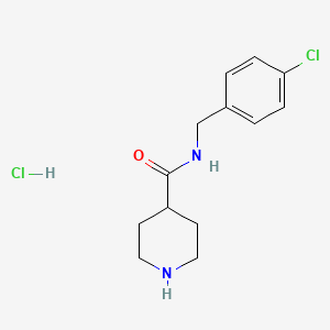 molecular formula C13H18Cl2N2O B1470932 N-[(4-chlorophenyl)methyl]piperidine-4-carboxamide;hydrochloride CAS No. 1144037-34-2