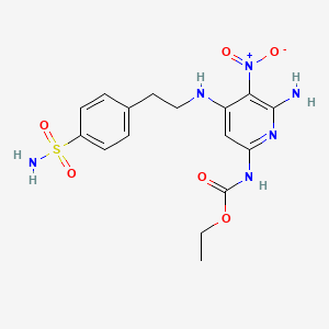 molecular formula C16H20N6O6S B14709760 ethyl N-[6-amino-5-nitro-4-[2-(4-sulfamoylphenyl)ethylamino]pyridin-2-yl]carbamate CAS No. 21271-62-5