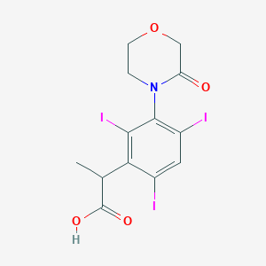 molecular formula C13H12I3NO4 B14710568 2-[2,4,6-Triiodo-3-(3-oxomorpholin-4-yl)phenyl]propanoic acid CAS No. 21762-13-0