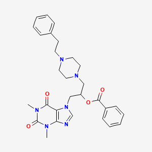 molecular formula C29H34N6O4 B14711043 Theophylline, 7-(2-benzoyloxy-3-(4-phenethyl-1-piperazinyl)propyl)- CAS No. 20153-86-0