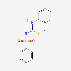 molecular formula C14H14N2O2S2 B14711382 Methyl N'-(benzenesulfonyl)-N-phenylcarbamimidothioate CAS No. 13068-53-6