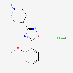 molecular formula C14H18ClN3O2 B1471198 4-[5-(2-Methoxyphenyl)-1,2,4-oxadiazol-3-yl]piperidine hydrochloride CAS No. 1787896-62-1
