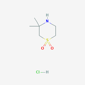 molecular formula C6H14ClNO2S B1471202 3,3-Dimethylthiomorpholine-1,1-dioxide hydrochloride CAS No. 1272667-54-5