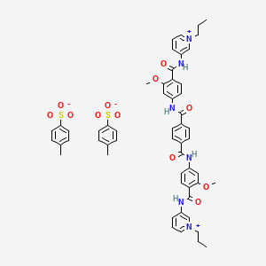 molecular formula C54H56N6O12S2 B14712073 Pyridinium, 3,3'-(terephthaloylbis(imino(2-methoxy-p-phenylene)carbonylimino))bis(1-propyl-, di-p-toluenesulfonate CAS No. 19083-89-7
