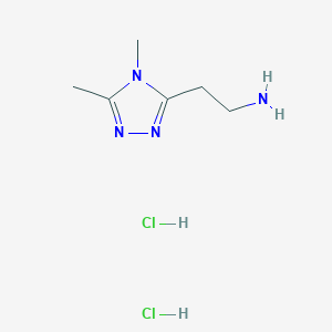 molecular formula C6H14Cl2N4 B1471218 2-(dimethyl-4H-1,2,4-triazol-3-yl)ethan-1-amine dihydrochloride CAS No. 1797933-01-7