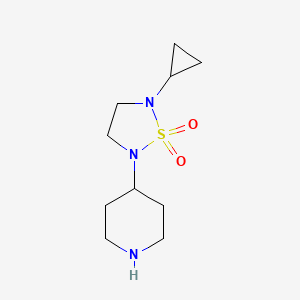molecular formula C10H19N3O2S B1471367 2-Cyclopropyl-5-(piperidin-4-yl)-1,2,5-thiadiazolidine 1,1-dioxide CAS No. 2098036-31-6