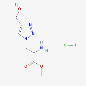 molecular formula C7H13ClN4O3 B1471500 methyl 2-amino-3-(4-(hydroxymethyl)-1H-1,2,3-triazol-1-yl)propanoate hydrochloride CAS No. 1822453-39-3