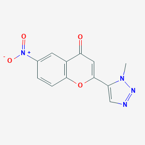 molecular formula C12H8N4O4 B147152 4H-1-Benzopyran-4-one, 2-(1-methyl-1H-1,2,3-triazol-5-yl)-6-nitro- CAS No. 131924-52-2