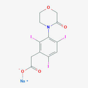 molecular formula C12H9I3NNaO4 B14715807 Acetic acid, (3-(3-oxomorpholino)-2,4,6-triiodophenyl)-, sodium salt CAS No. 21838-47-1