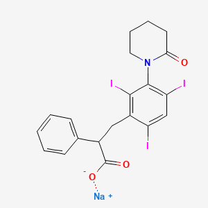 molecular formula C20H17I3NNaO3 B14715976 3-(3-(2-Oxopiperidino)-2,4,6-triiodophenyl)-2-phenylpropionic acid sodium salt CAS No. 21761-90-0