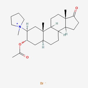 molecular formula C26H42BrNO3 B14716407 Pyrrolidinium, 1-(3-alpha-hydroxy-17-oxo-5-alpha-androstan-2-beta-yl)-1-methyl-, bromide, acetate CAS No. 14668-12-3