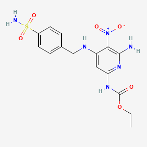 molecular formula C15H18N6O6S B14716493 Ethyl 6-amino-4-[p-sulfamylbenzylamino]-5-nitro-2-pyrimidinecarbamate 2-pyrimidinecarbamate CAS No. 21271-61-4