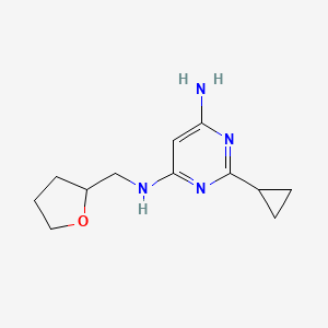 molecular formula C12H18N4O B1471670 2-cyclopropyl-N4-((tetrahydrofuran-2-yl)methyl)pyrimidine-4,6-diamine CAS No. 1505295-72-6
