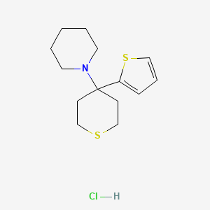 molecular formula C14H22ClNS2 B14718012 Piperidine, 1-(4-(2-thienyl)tetrahydro-2H-thiopyran-4-yl)-, hydrochloride CAS No. 21602-61-9