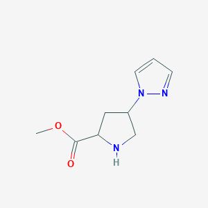 molecular formula C9H13N3O2 B1472001 methyl 4-(1H-pyrazol-1-yl)pyrrolidine-2-carboxylate CAS No. 1706429-95-9