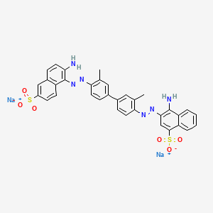 molecular formula C34H26N6Na2O6S2 B14720618 Disodium 4-amino-3-((4'-((2-amino-6-sulphonatonaphthyl)azo)-3,3'-dimethyl(1,1'-biphenyl)-4-yl)azo)naphthalene-1-sulphonate CAS No. 6598-56-7