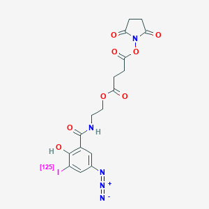 molecular formula C17H16IN5O8 B147223 1-(N-(2-Hydroxy-5-azidobenzoyl)-2-aminoethyl)-4-(N-hydroxysuccinimidyl)succinate CAS No. 131483-43-7