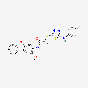 molecular formula C25H22N4O3S2 B14722717 N-(2-methoxydibenzofuran-3-yl)-2-[[5-(4-methylanilino)-1,3,4-thiadiazol-2-yl]sulfanyl]propanamide CAS No. 5750-33-4