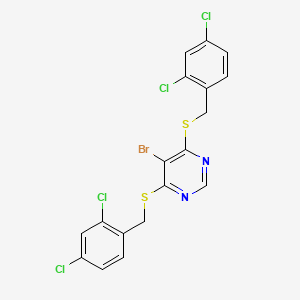 molecular formula C18H11BrCl4N2S2 B14722948 5-Bromo-4,6-bis{[(2,4-dichlorophenyl)methyl]sulfanyl}pyrimidine CAS No. 6308-37-8