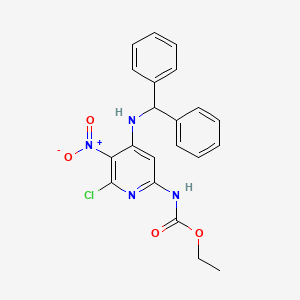 molecular formula C21H19ClN4O4 B14723474 ethyl N-[4-(benzhydrylamino)-6-chloro-5-nitro-2-pyridyl]carbamate CAS No. 6497-85-4