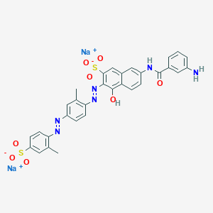 molecular formula C31H24N6Na2O8S2 B14723717 Disodium 7-((3-aminobenzoyl)amino)-4-hydroxy-3-((2-methyl-4-((2-methyl-4-sulphonatophenyl)azo)phenyl)azo)naphthalene-2-sulphonate CAS No. 5938-84-1