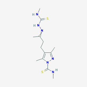 molecular formula C13H22N6S2 B14724185 N,3,5-trimethyl-4-[3-(methylcarbamothioylhydrazinylidene)butyl]pyrazole-1-carbothioamide CAS No. 10514-48-4