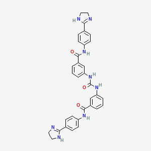 molecular formula C33H30N8O3 B14724222 N-[4-(4,5-dihydro-1H-imidazol-2-yl)phenyl]-3-[[3-[[4-(4,5-dihydro-1H-imidazol-2-yl)phenyl]carbamoyl]phenyl]carbamoylamino]benzamide CAS No. 5971-34-6
