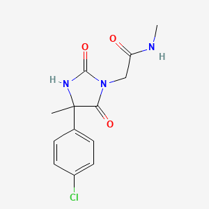 molecular formula C13H14ClN3O3 B14724665 2-[4-(4-chlorophenyl)-4-methyl-2,5-dioxoimidazolidin-1-yl]-N-methylacetamide CAS No. 5672-71-9