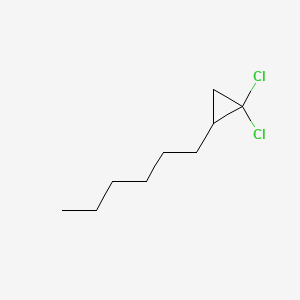 molecular formula C9H16Cl2 B14727109 Cyclopropane, 1,1-dichloro-2-hexyl- CAS No. 5685-42-7