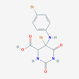 molecular formula C11H9Br2N3O4 B14727346 5-Bromo-5-[(4-bromophenyl)amino]-2,6-dioxohexahydropyrimidine-4-carboxylic acid CAS No. 6971-60-4