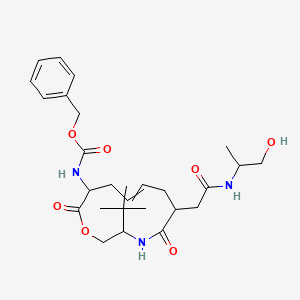 molecular formula C27H39N3O7 B14727823 benzyl N-[3-tert-butyl-6-[2-(1-hydroxypropan-2-ylamino)-2-oxoethyl]-5,12-dioxo-1-oxa-4-azacyclododec-8-en-11-yl]carbamate CAS No. 6051-91-8