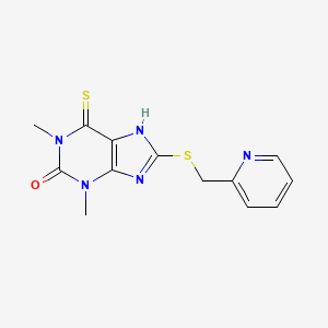 molecular formula C13H13N5OS2 B14727924 Theophylline, 8-(2-pyridylmethyl)thio-6-thio- CAS No. 6493-43-2
