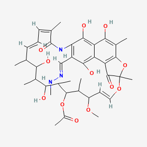 molecular formula C39H51N3O12 B14729003 [(9E,19E,21Z)-2,15,17,27,29-pentahydroxy-11-methoxy-3,7,12,14,16,18,22-heptamethyl-26-[(E)-(methylhydrazinylidene)methyl]-6,23-dioxo-8,30-dioxa-24-azatetracyclo[23.3.1.14,7.05,28]triaconta-1(29),2,4,9,19,21,25,27-octaen-13-yl] acetate CAS No. 13292-31-4