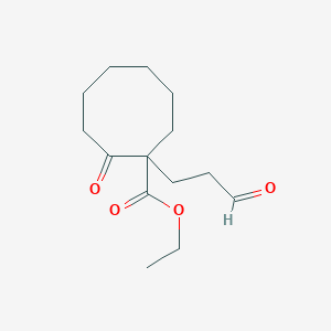 molecular formula C14H22O4 B14729284 Cyclooctanecarboxylic acid, 2-oxo-1-(3-oxopropyl)-, ethyl ester CAS No. 13347-96-1