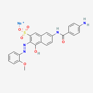 molecular formula C24H19N4NaO6S B14730060 2-Naphthalenesulfonic acid, 7-((4-aminobenzoyl)amino)-4-hydroxy-3-((2-methoxyphenyl)azo)-, monosodium salt CAS No. 6470-23-1
